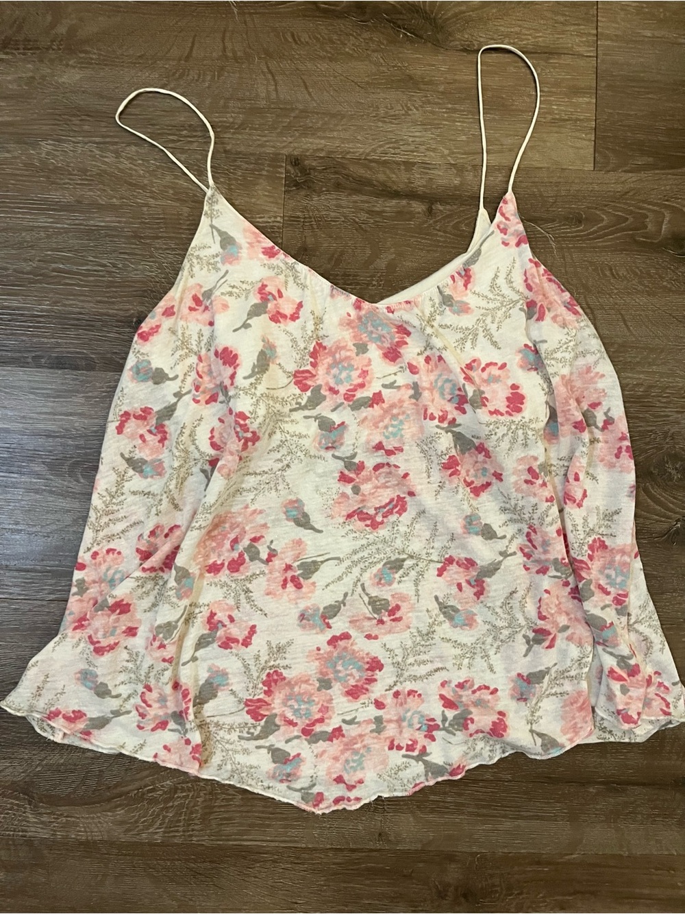 Vintage American Eagle Outfitters Pink Floral Spaghetti Strap Babydoll Cami